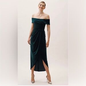 Anthropologie BHLDN Size 12 Edison Green Luxe Velvet Off Shoulder Evening Gown